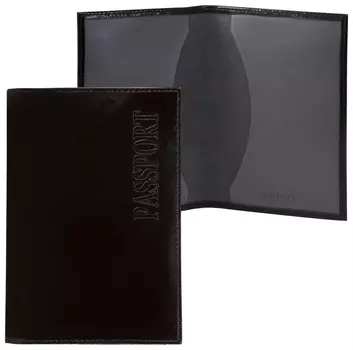 Обложка для паспорта Classic, тиснение Passport, натуральная кожа, цвет черный