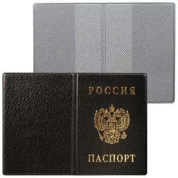 Обложка для паспорта с гербом, пвх, черная, дпс, 2203.в-107