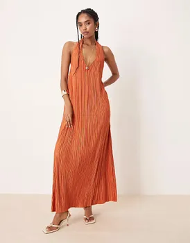 Ржавое платье макси с плиссированной бретелькой и бретельками ASOS DESIGN
