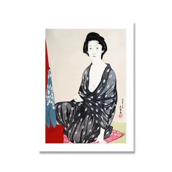 Рамка из цельного дерева, японский винтажный плакат Ukiyoe Womam, обнаженное тело, настенный художественный принт, абстрактный голубь, гейша, картина на холсте, гостиная, спальня, домашний декор 15*20cm(with frame)