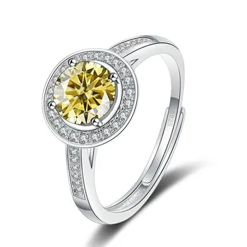 Кольца Bague Ringen Round D Цвет VVS 1/2ct Муассанит Кольца Стерлингового Серебра 925 Ювелирные Изделия Женские Обручальные Кольца Обручальные Регулируемый Размер 1ct adjustable чёрный
