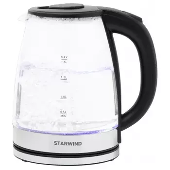 Чайник электрический Starwind SKG2050 1.8л. 1800Вт черный/серебристый (корпус: стекло)