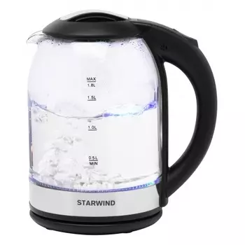 Чайник электрический Starwind SKG2051 1.8л. 1800Вт черный/серебристый (корпус: стекло)