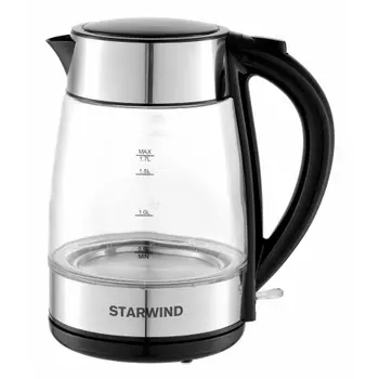 Чайник электрический Starwind SKG3026 1.7л. 2200Вт черный/серебристый (корпус: стекло)