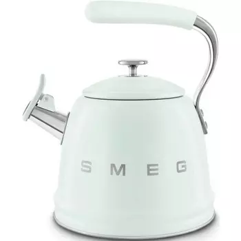 Чайник со свистком SMEG, CKLW2001PG стиль 50-х г.г., объем 2.3 л, нержавеющая сталь, диаметр нижней пластины 20 см, совместим с любой варочной поверхностью, цвет пастельный зеленый