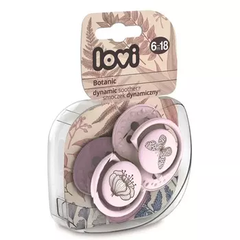 Lovi Пустышка динамическая силиконовая "Botanic", для девочки 6-18 мес, 2 шт. (Lovi, Пустышки)