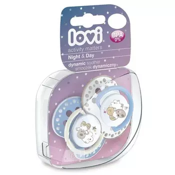 Lovi Пустышка динамическая силиконовая "Night &amp; Day", для мальчика 3-6 мес, 2 шт. (Lovi, Пустышки)