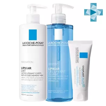 La Roche-Posay Набор комплексный уход для сухой кожи младенцев, детей и взрослых (молочко для лица и тела 400 мл + успокаивающий гель для душа 400 мл + мультивосстан (La Roche-Posay, Lipikar)