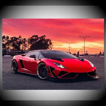 Суперкары, настенная живопись на холсте, Gallardo, красный закат, гоночные автомобили, постеры и принты, фотографии для декора гостиной, без рамы 21*30cm