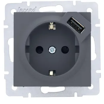 Розетка USB двойная встраиваемая Lezard Vesna 742-3488-181 с заземлением цвет графит