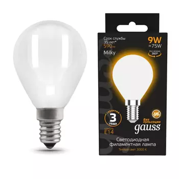 Лампа светодиодная филаментная Gauss E14 9W 3000К матовая 105201109