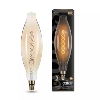 Лампа светодиодная филаментная Gauss E27 8W 2400K золотая 156802008