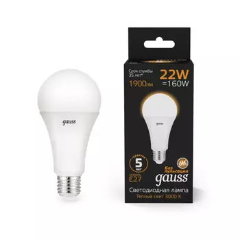 Лампа светодиодная Gauss E27 22W 3000К матовая 102502122
