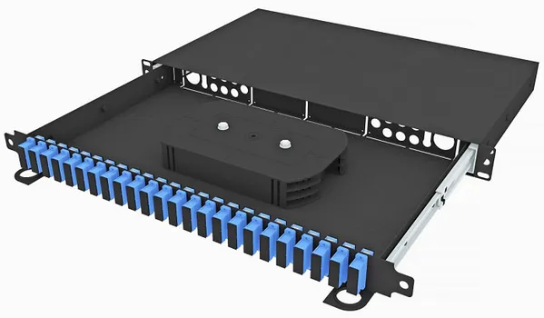 Кросс оптический стоечный TopLAN КРСв-Top-1U-48SC/U-OS2-BK выдвижной 19", 48 SC/UPC адаптеров, одномодовый, 1U, черный, укомплектованный