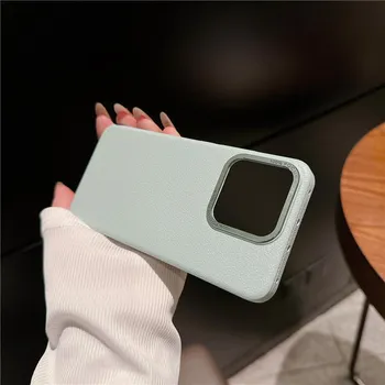 Для Xiaomi 14 13 Pro сверхпрочный металлический большой объектив с оправой из личи и зернистостью ПК чехол с защитой от отпечатков пальцев задняя крышка Shell For Xiaomi 13 оранжевый