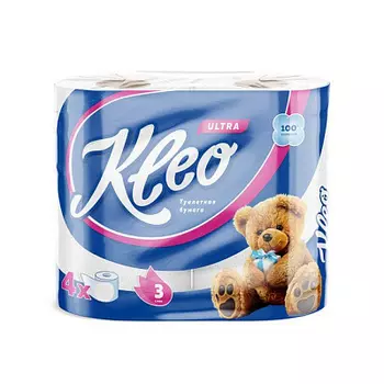 Бумага туалетная 3 слоя 4 рулона Kleo Ultra