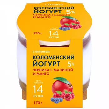 БЗМЖ Йогурт Черника малина манго 5% 170 г Коломенское