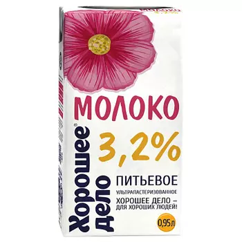БЗМЖ Молоко Хорошее дело 3,2% 950мл