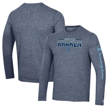 Мужская темно-синяя футболка с длинными рукавами Seattle Kraken Tri-Blend Heather Champion
