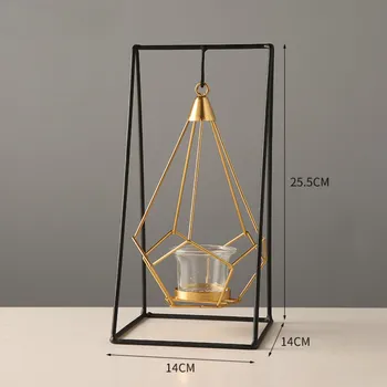 Geometric Free Swinging Votive Candle Holder Decorative Modern Hanging Lantern Tabletop Centerpiece A золотой