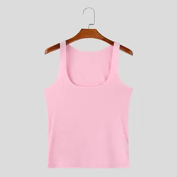 INCERUN Men Summer Strap Sleeveless Semi-Sheer Stretch Casual Skinny Tank Tops Undershirts M белый