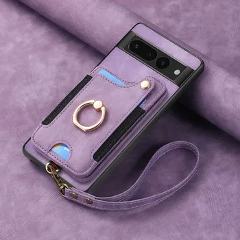 Кожаный чехол-кошелек с RFID-картами для Google Pixel 8 7 Pro 7A 8 6A 6, магнитный кольцевой держатель, подставка, задняя крышка, Fundas Coque For Pixel 7 чёрный