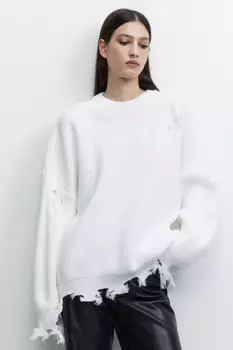 Свитер oversize вязаный рваный в стиле гранж