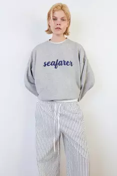 Свитшот oversize из футера с принтом-надписью
