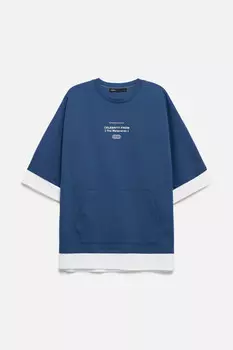 Свитшот oversize с короткими рукавами и принтом