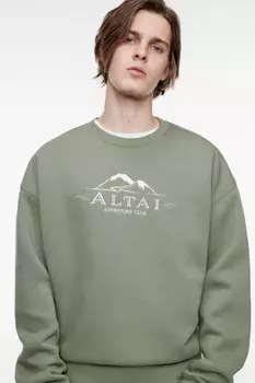 Свитшот oversize утепленный с принтом-надписью