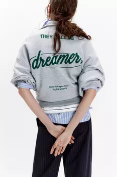 Толстовка half zip из футера с надписью