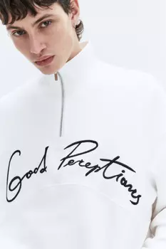 Толстовка half-zip из футера с принтом-надписью