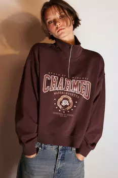 Толстовка half zip из футера с принтом