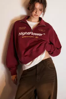 Толстовка half zip из футера с принтом