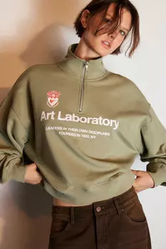 Толстовка half zip из футера с принтом