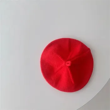 Модный детский вязаный берет, однотонные детские теплые шапки, осенне-зимняя шапка для девочек, детский капюшон, аксессуары жёлтый