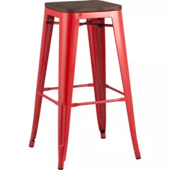 Барный стул Stool Group Tolix красный глянцевый + темное дерево YD-H765-W LG-03