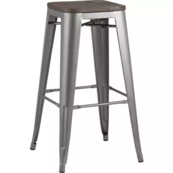 Барный стул Stool Group Tolix серебристый матовый + темное дерево YD-H765-W YG-15