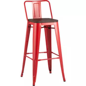 Барный стул Stool Group Tolix со спинкой красный глянцевый + темное дерево YD-H765E-W LG-03