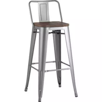 Барный стул Stool Group Tolix со спинкой серебристый матовый + темное дерево YD-H765E-W YG-15