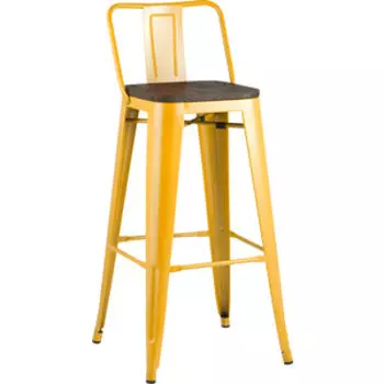 Барный стул Stool Group Tolix со спинкой желтый глянцевый + темное дерево YD-H765E-W LG-06