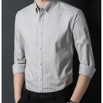 Мужская рубашка в полоску с длинным рукавом Slim Fit M серый