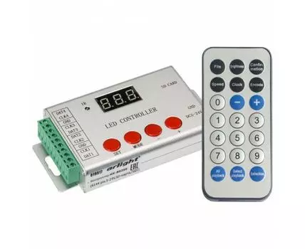 Контроллер-регулятор цвета RGBW с пультом ДУ Arlight HX-802S HX-802SE-2 (6144 pix, 5-24V, SD-карта, ПДУ)
