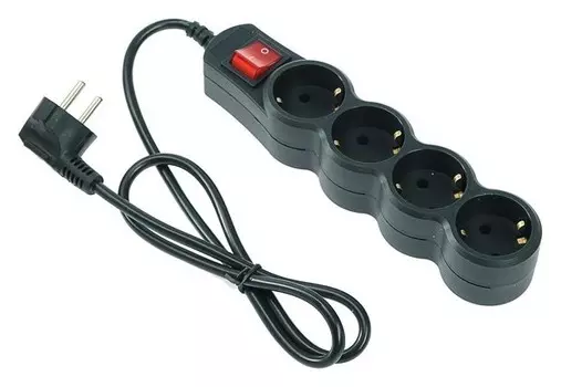 Сетевой фильтр 5bites Sp4b-110 4S, 4 розетки, 1 м, 10 А, 3х0.75 мм2, с выкл., черный