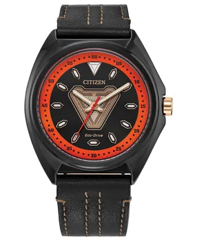 Мужские часы Eco-Drive Marvel Tony Stark с черным кожаным ремешком, 43 мм Citizen