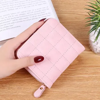 Женские короткие кошельки из искусственной кожи, женский кошелек, клетчатый держатель для карт, небольшой кошелек на молнии 12*10*3cm бежевый
