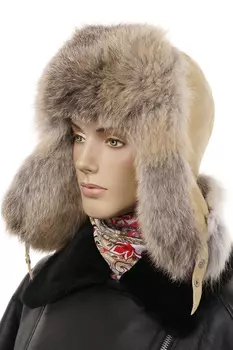 Шапка женская из натуральной замши с лисой