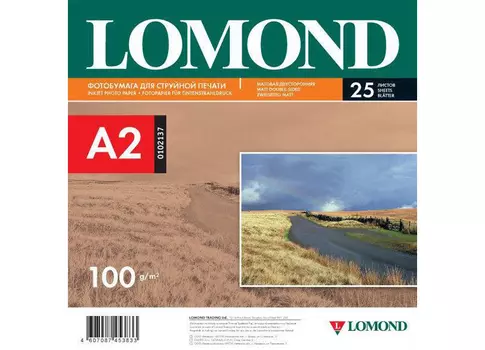 Lomond для струйной печати, A2, 100 г/м2, 25 листов, двусторонняя, матовая/матовая (0102137)