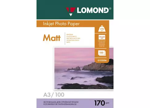 Фотобумага_для струйной печати, A3, 170 г/м2, 100 листов, двусторонняя, матовая/матовая (0102012)