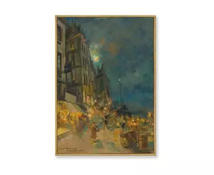 Репродукция картины на холсте Marseilles Quay By Night, 1887г. (мультиколор, золотистый, 75)